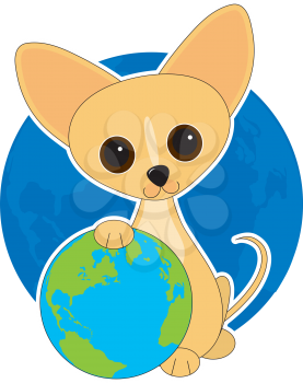 Royalty Free Clipart Image of a Chihuahua With a Globe