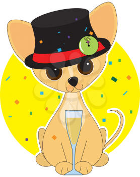 Royalty Free Clipart Image of a Chihuahua Dressed For New Year's