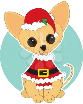 Royalty Free Clipart Image of a Chihuahua in a Santa Suit