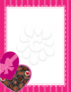 Royalty Free Clipart Image of a Frame With a Box of Chocolates in the Corner