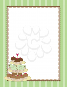 Royalty Free Clipart Image of a Border With Tiered Cupcakes