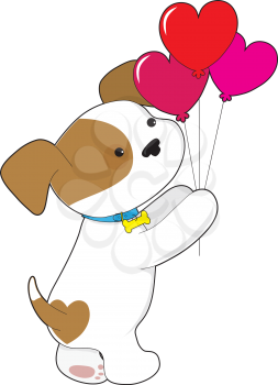 Royalty Free Clipart Image of a Puppy With Heart Balloons
