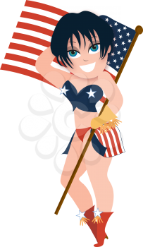 Royalty Free Clipart Image of a Pinup Girl With a Stars and Stripes Flag