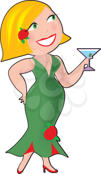 Royalty Free Clipart Image of a Woman With a Drink
