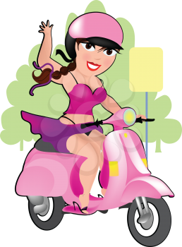 Royalty Free Clipart Image of a Girl on a Scooter