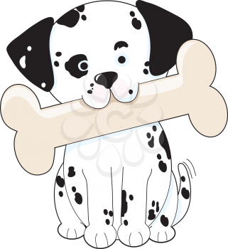 Royalty Free Clipart Image of a Dalmation With a Bone