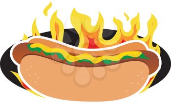 Royalty Free Clipart Image of a Hot Dog With Flames