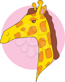 Royalty Free Clipart Image of a Giraffe on a Pink Circle