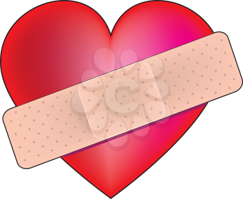 Royalty Free Clipart Image of a Red Heart With a Bandaid