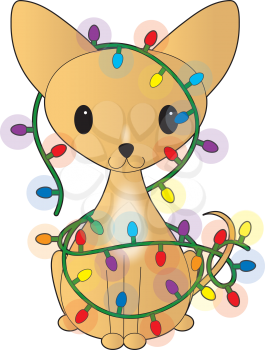 Royalty Free Clipart Image of a Chihuahua In Christmas Lights