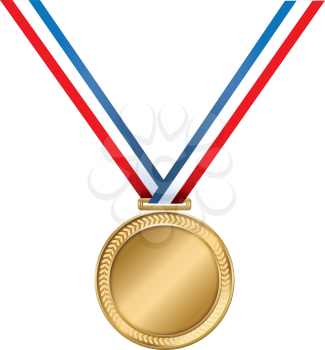 Royalty Free Clipart Image of a Gold Medal on a Striped Ribbon