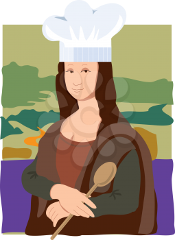 Royalty Free Clipart Image of the Mona Lisa as a Chef