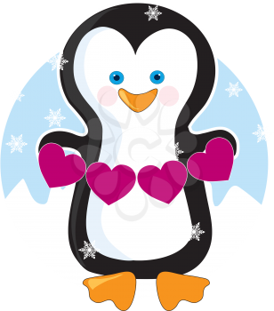 Royalty Free Clipart Image of a Penguin Holding Hearts