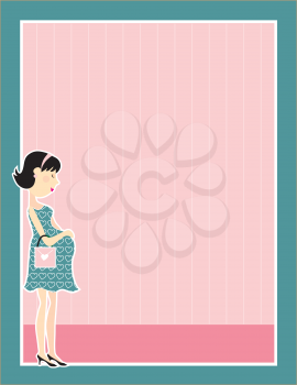 Royalty Free Clipart Image of a Frame With a Pregnant Woman in the Bottom Corner