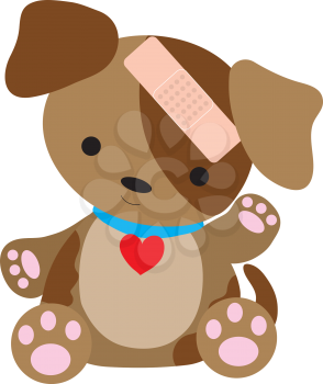 Royalty Free Clipart Image of a Dog With a Bandaid