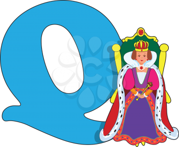 Royalty Free Clipart Image of a Queen Beside a Q
