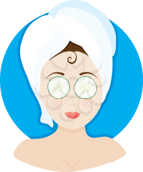 Royalty Free Clipart Image of a Woman With a Towel on Her Head and Cucumber on Her Eyes