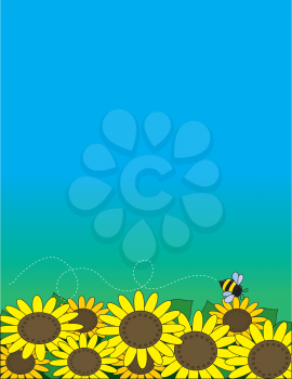 Royalty Free Clipart Image of Sunflowers With a Bee