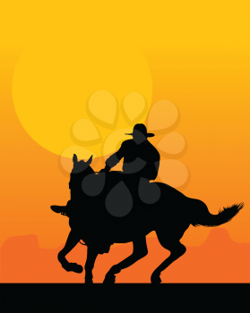 Royalty Free Clipart Image of a Silhouetted Horse and Rider