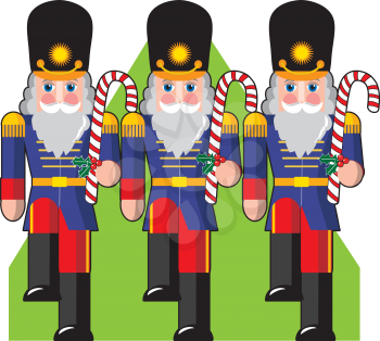 Royalty Free Clipart Image of Toy Soldiers Holding Candy Canes