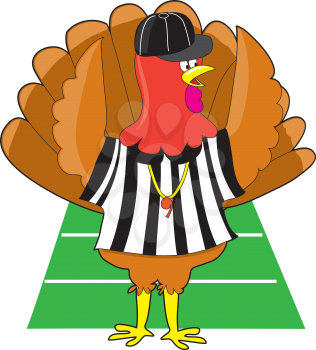 Royalty Free Clipart Image of a Turkey Dressed as a Referee