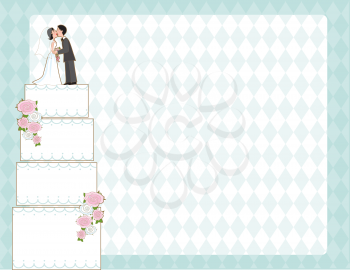 Royalty Free Clipart Image of a Background With a Wedding Cake at the Side