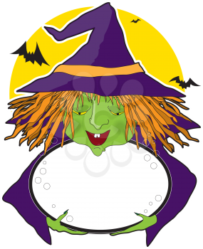 Royalty Free Clipart Image of a Witch With a Cauldron