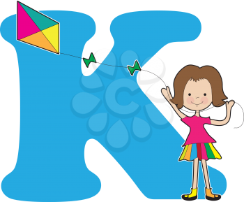 A young girl flying a kite to stand for the letter K