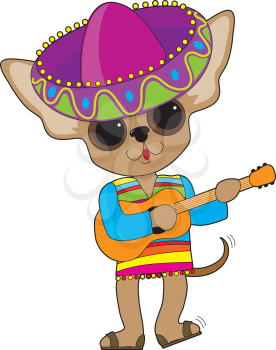 Royalty Free Clipart Image of a Chihuahua With a Guitar