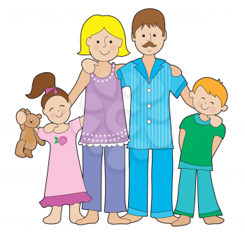 Royalty Free Clipart Image of a Family in Pyjamas