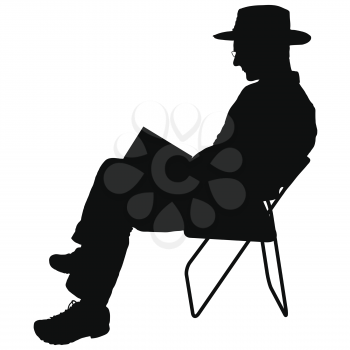Royalty Free Clipart Image of a Silhouette of a Man Reading in a Chair