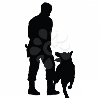 Royalty Free Clipart Image of a Police Officer Training His Dog