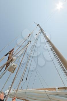 Royalty Free Photo of the Mast and Rigging of a Ship
