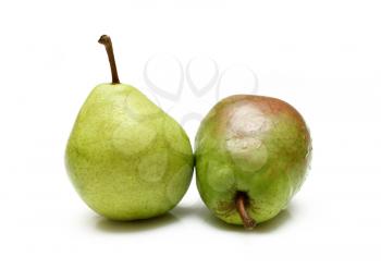 Two green pears isolated on white 