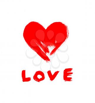 love symbol and word Love drawn by hand in red ink on a white background