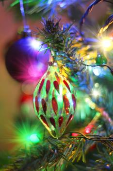 Holiday decorations on Christmas tree