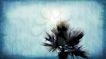 Palm tree and sun abstract blue grunge background