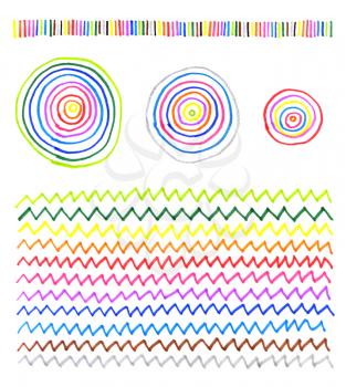 Abstract patterns made by hand on a white paper with colored markers