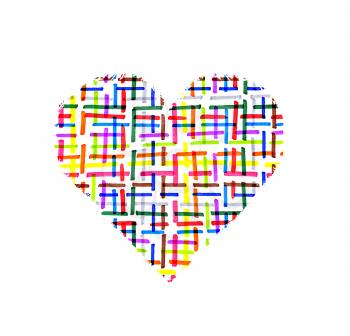 Abstract love symbol with bright color pattern on white background