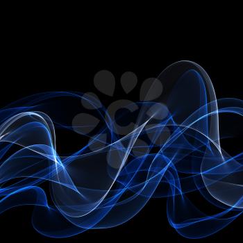 Abstract blue fume shapes on black background