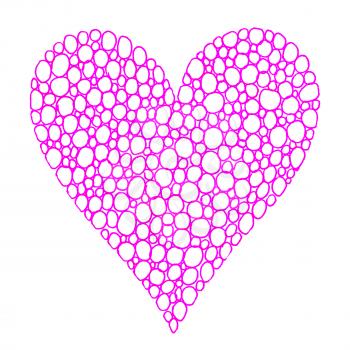 Decorative heart with abstract circles pattern on white background, hand drawn 