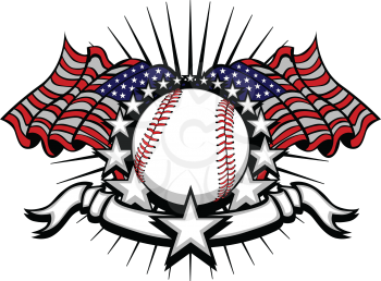 Royalty Free Clipart Image of a Baseball Logo With an American Flag