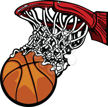 Royalty Free Clipart Image of a Basketball and Hoop