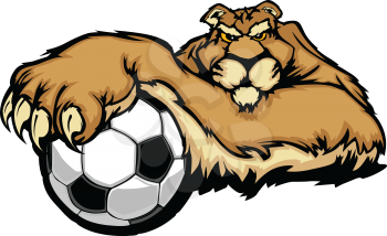 Royalty Free Clipart Image of a Cougar With a Soccer Ball