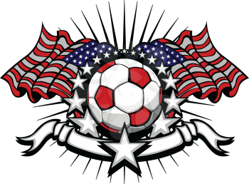 Royalty Free Clipart Image of a Soccer Ball on an American Flag