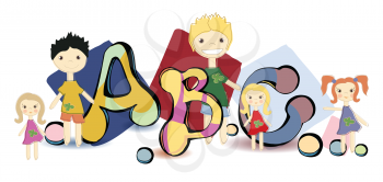 Royalty Free Clipart Image of Children With Letters