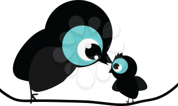 Royalty Free Clipart Image of Mother and Baby Bird