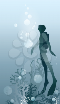 Royalty Free Clipart Image of a Diver in the Ocean