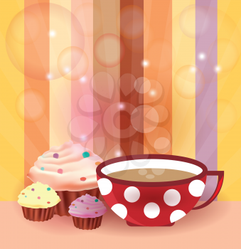 Royalty Free Clipart Image of Cupcakes and Coffee