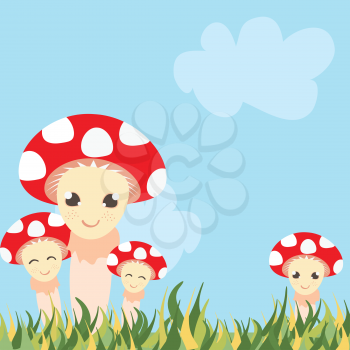 Royalty Free Clipart Image of Smiling Mushrooms